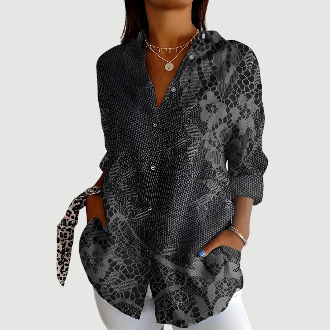 Bluse med farverigt design