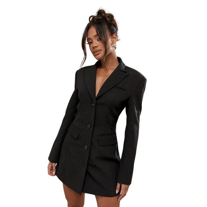 Sort Blazer Kjole med Enkel Knaplukning