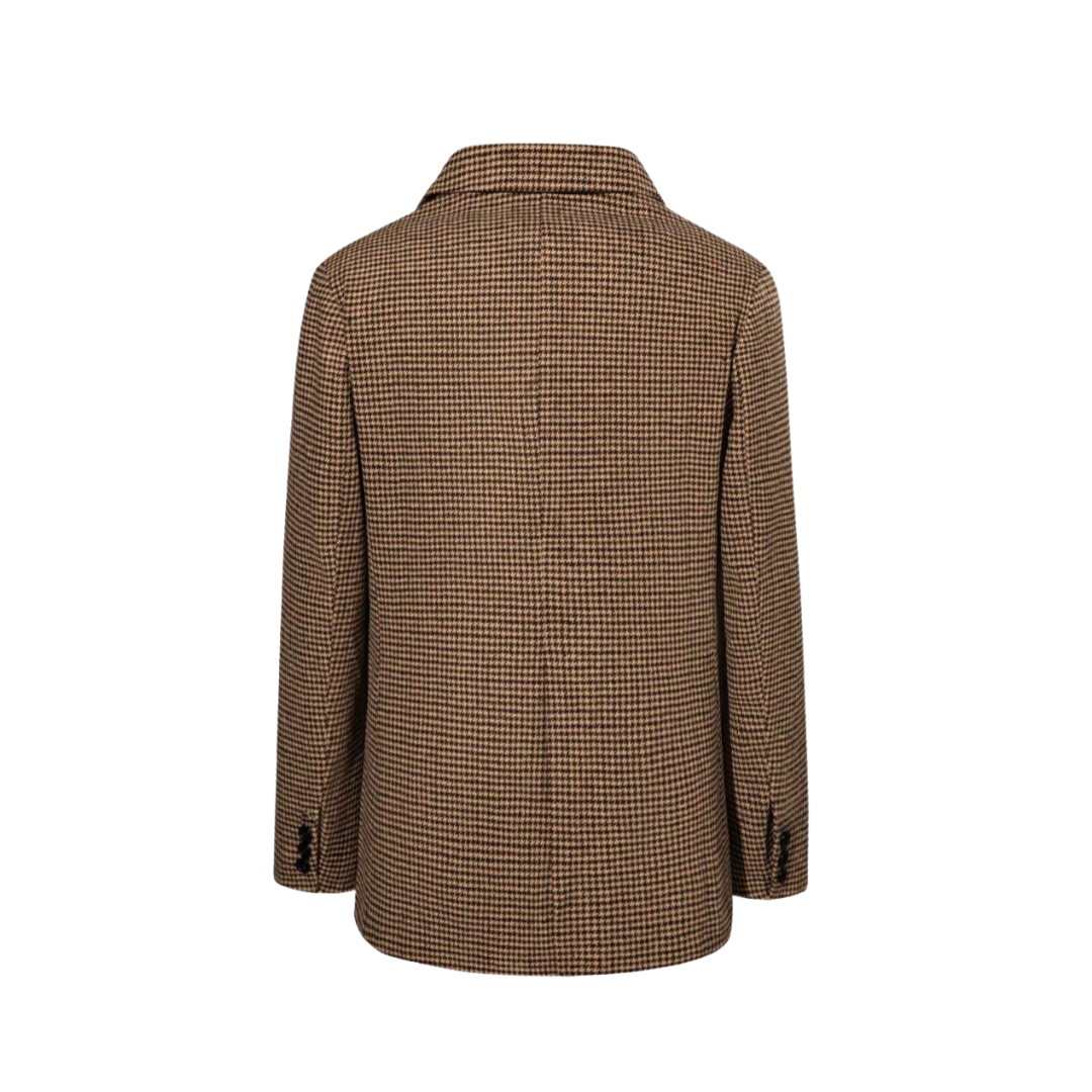 Brun Rute Blazer med Enkel Knaplukning