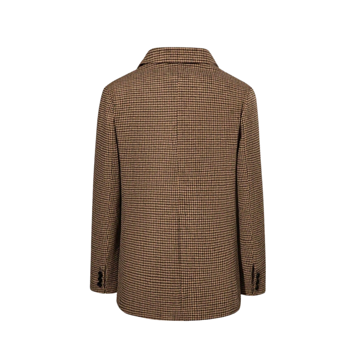 Brun Rute Blazer med Enkel Knaplukning