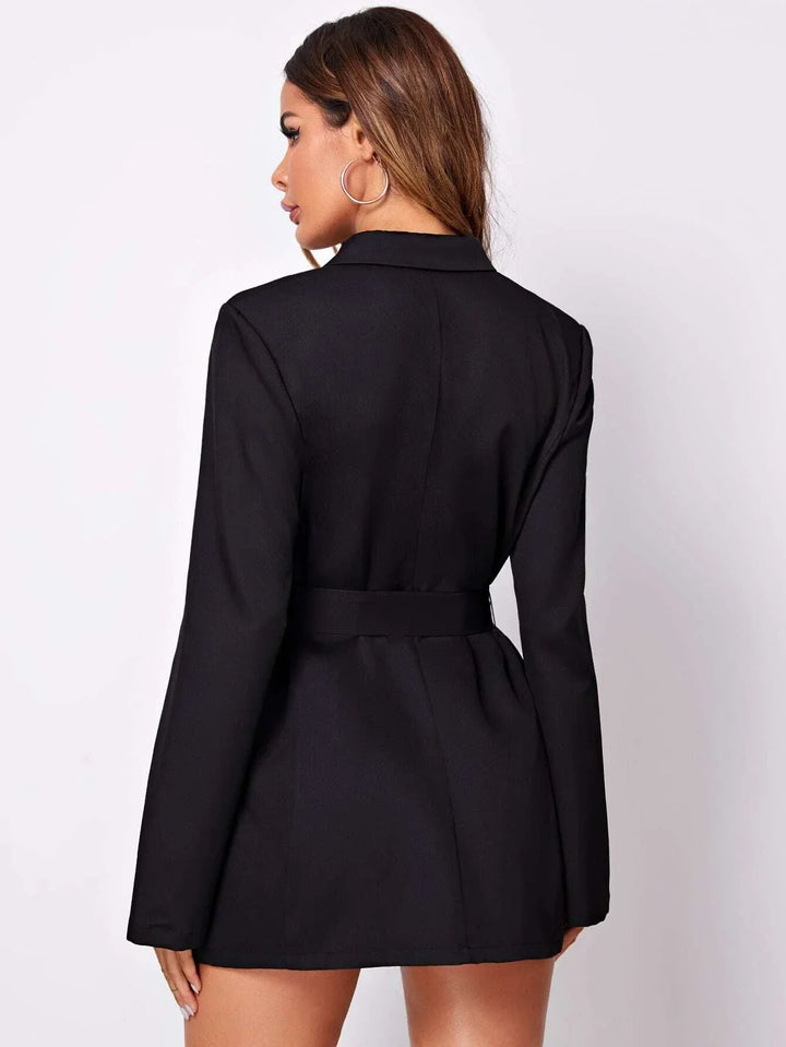 Elegant Sort Blazer Kjole med Bælte