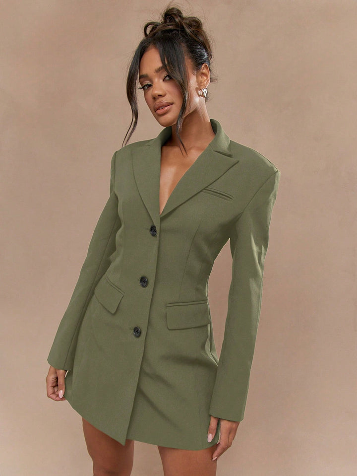 Sort Blazer Kjole med Enkel Knaplukning