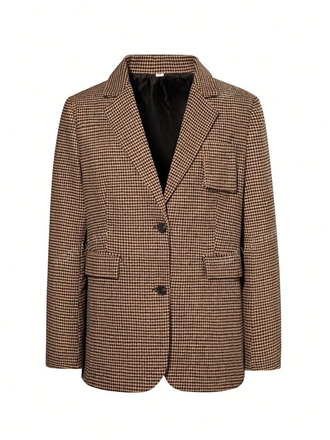 Brun Rute Blazer med Enkel Knaplukning