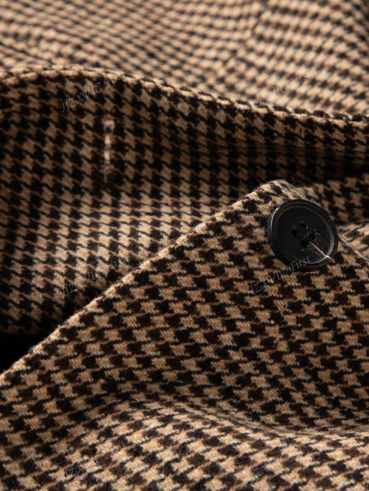 Brun Rute Blazer med Enkel Knaplukning
