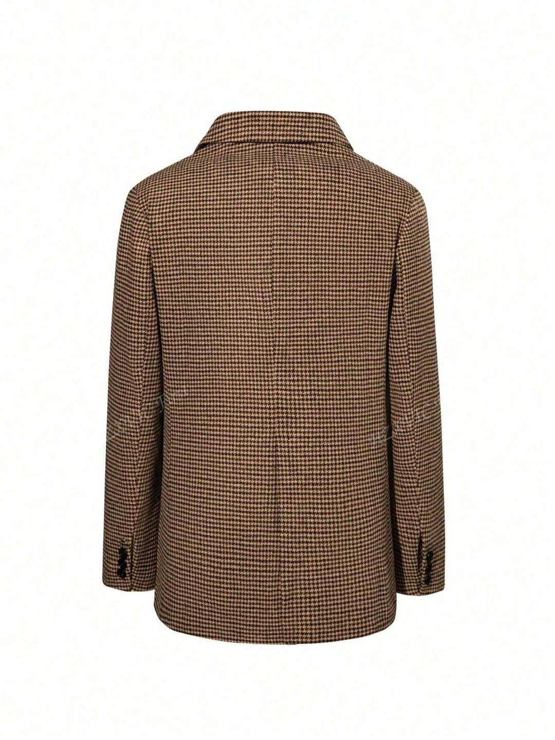 Brun Rute Blazer med Enkel Knaplukning