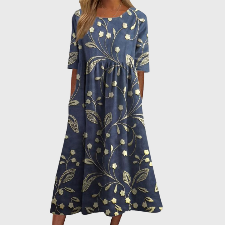 Stilfuld Blomstret Midi Kjole