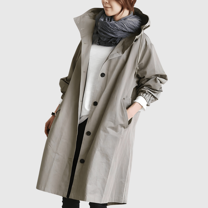 Oversized Hættet Frakke med Knapper