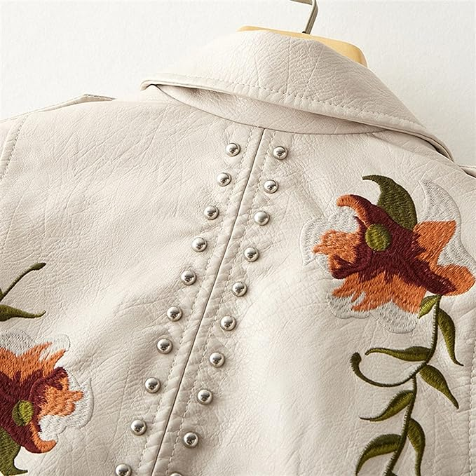 Stilfuld Bikerjakke med Blomstret Broderi