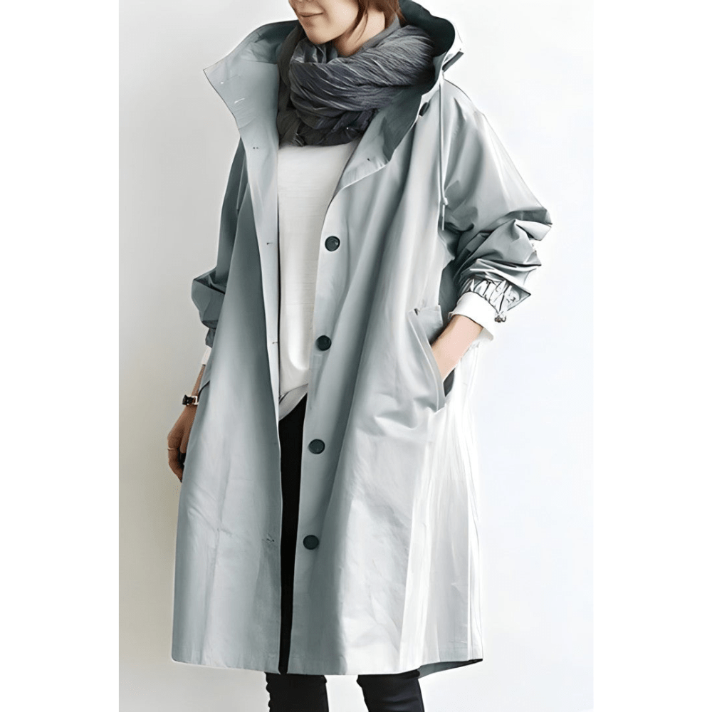Oversized Hættet Frakke med Knapper