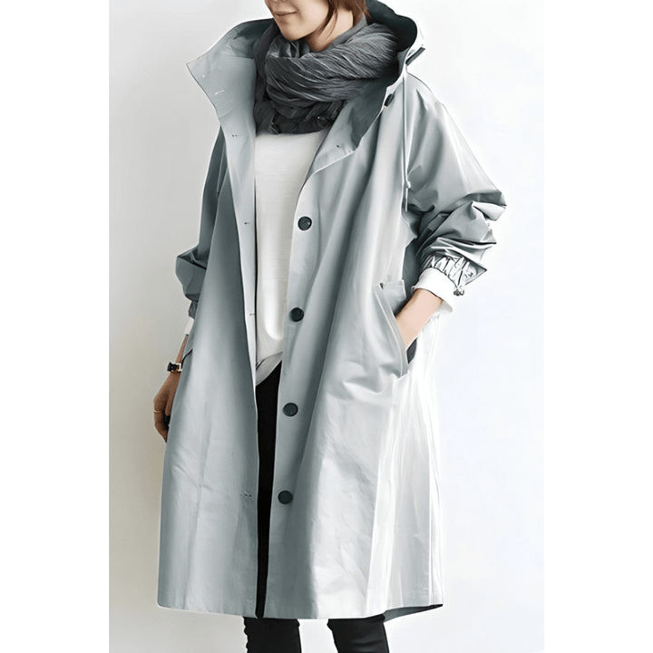 Oversized Hættet Frakke med Knapper