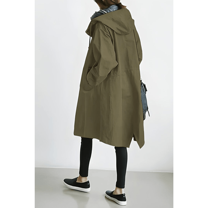 Oversized Hættet Frakke med Knapper